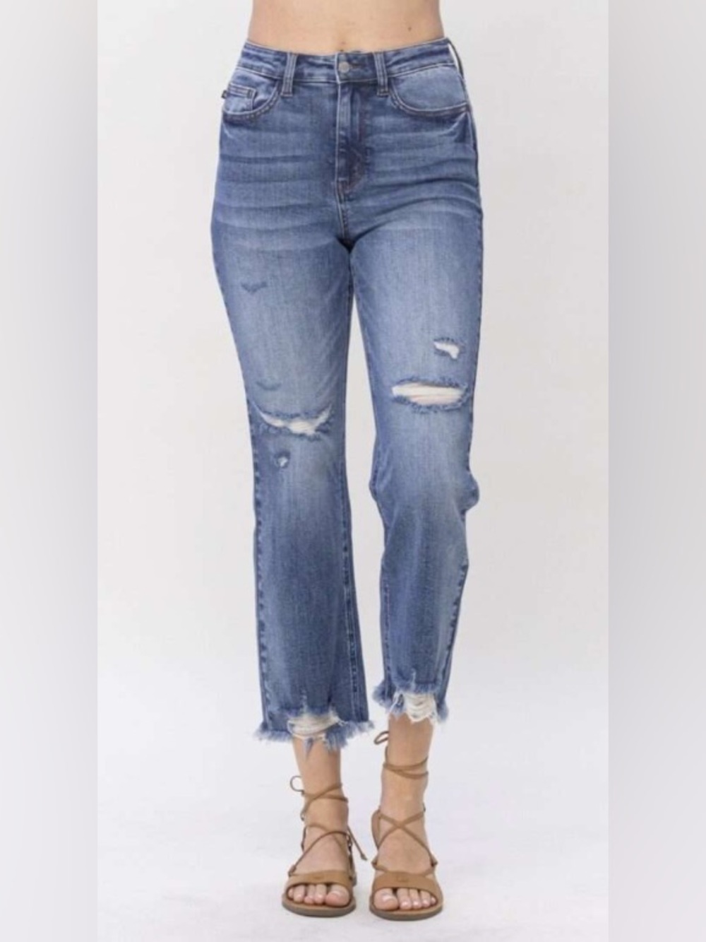 Judy Blue Cropped Distressed Straight Fit Jeans (15/32)